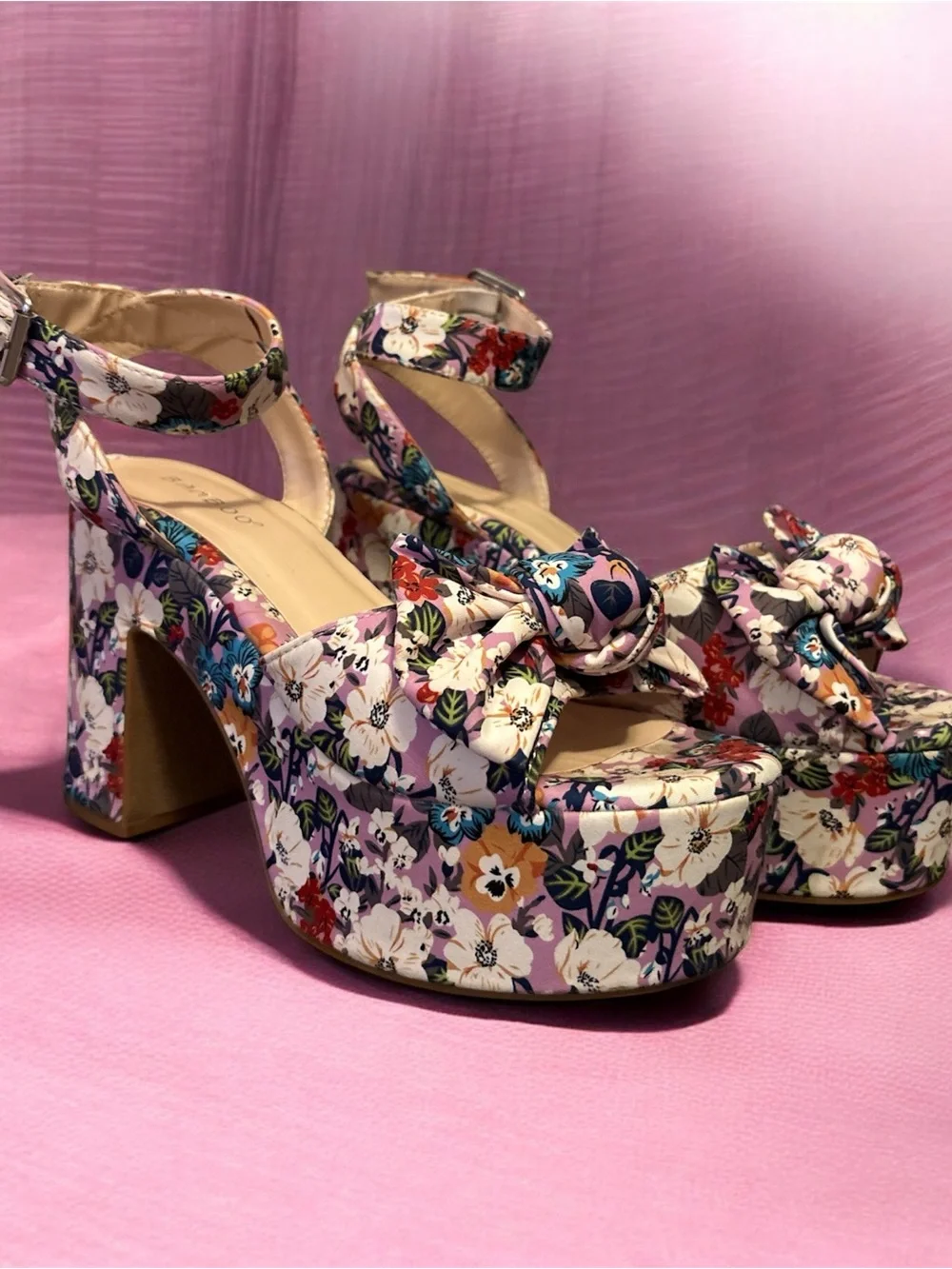 BAMBOO Floral Platform Ankle-Strap Heels 7
